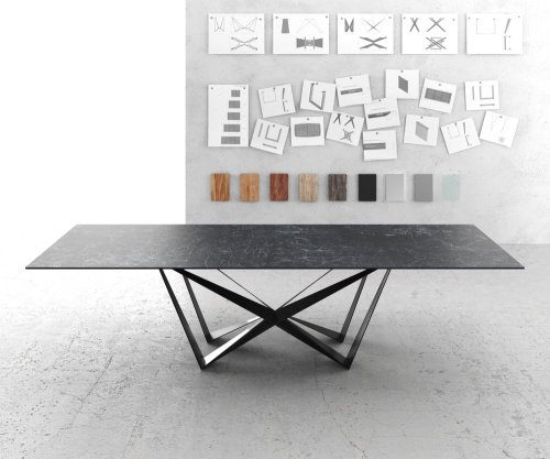 Jídelní stůl Edge 300x100cm Laminam® keramika šedá podnož plochá ocel