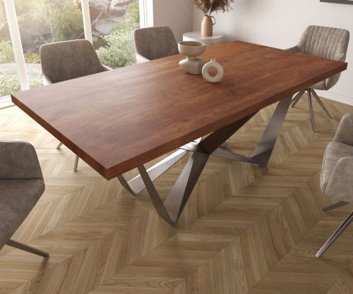 Jedálenský stôl Edge 200x100cm XL akáciová hnedá podnož plochá oceľ