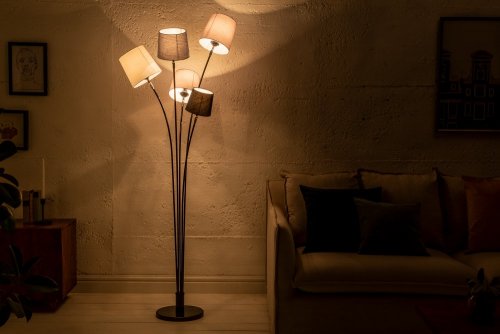 Stojací lampa LANSING Dekorhome - BAREVNÁ VARIANTA: Bílá / šedá