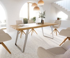 Jídelní stůl Edge 200x100 dub přírodní nerezová ocel šikmý Live-Edge