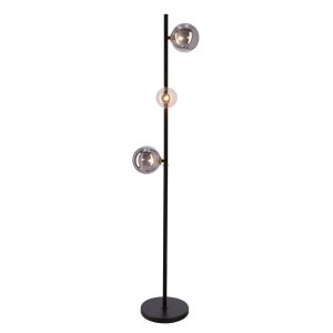Stojacia lampa Kama 3x28W G9 čierno-zlatá, grafitové a jantárové tienidlá, elegantná stojaca lampa, moderný dizajn do obývačky