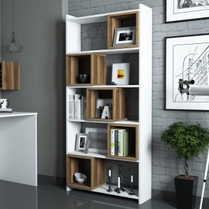Knižnica Box - White, Walnut