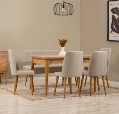 Jídelní set s rozkládacím stolem a židlemi (6 kusů) Vina - Atlantic Pine, Cream