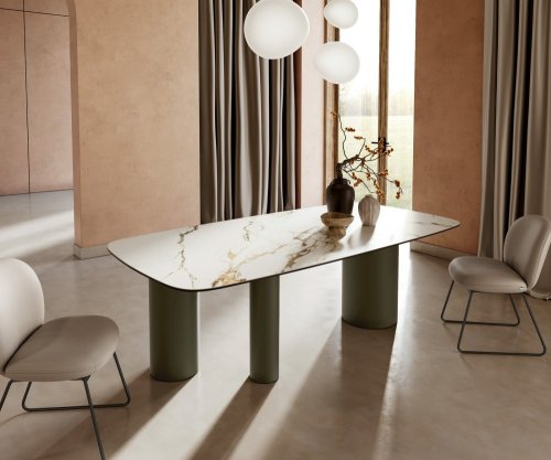 Jídelní stůl Edge oválný 240x120 cm keramika Calacatta Luxe bílo-zlato