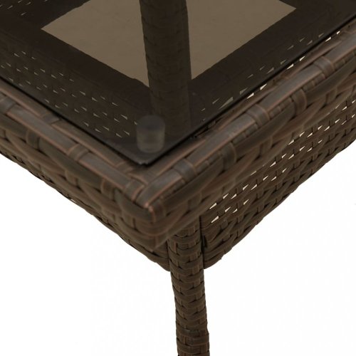 Zahradní stůl se skleněnou deskou hnědý 80x80x75 cm polyratan