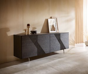 Komoda Tereos 200 cm jasan tmavě hnědá 3D efekt 4 dvířka podnož