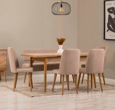 Jídelní set s rozkládacím stolem a židlemi (6 kusů) Vina - Atlantic Pine, Stone