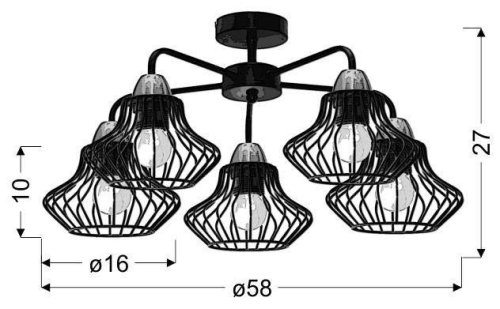 závesná stropná lampa 5x60W E27 čierna