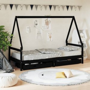 Dětská postel se zásuvkami černá 90x200 cm masivní borové dřevo