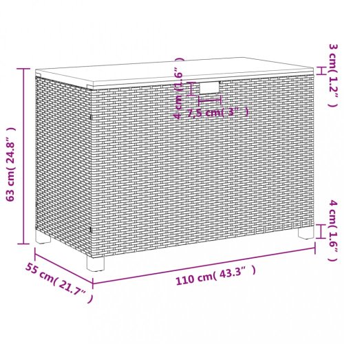 Zahradní úložný box šedý 110x55x63 cm polyratan akáciové dřevo