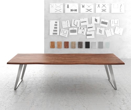 Jedálenský stôl Edge 300x100 cm akácia hnedá nerezová oceľ strieborná