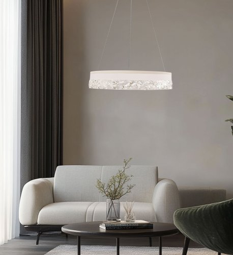 Očarujúca závesná lampa FROZI – biele tienidlo s kryštálmi – elegantné a moderné LED osvetlenie obývačky