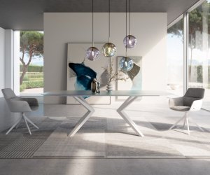 Jedálenský stôl Edge boot 240x120 reliéfne sklo perleťový 3D dizajn