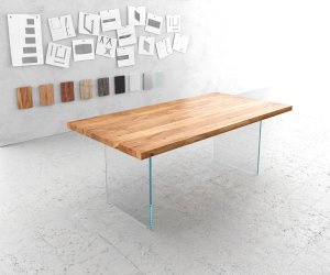 Jídelní stůl Edge 200x100 cm XL přírodní akácie skleněná podnož