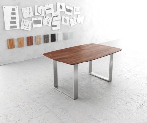 DELIFE Jídelní stůl Edge zaoblená 160x90 akácie hnědá nerezová ocel