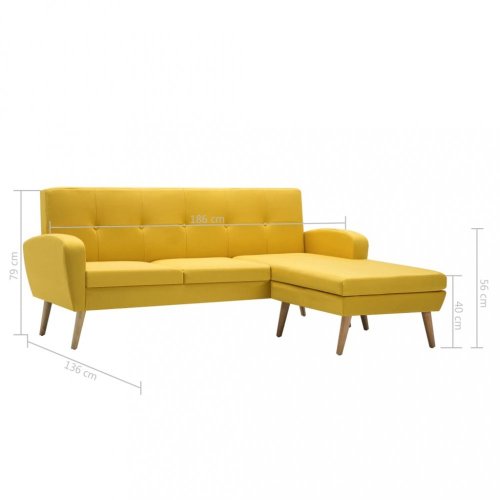 Rohová sedačka látka / dřevo Dekorhome - BAREVNÁ VARIANTA: Žlutá