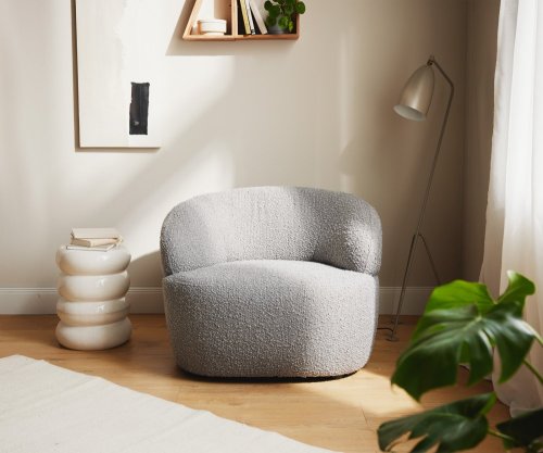 Lounge chair Nova 88x88 cm bouclé stříbrná šedá