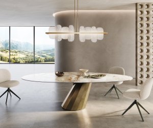 Jídelní stůl Edge Oval 280x130 Keramika Minas Melange bílo-béžová