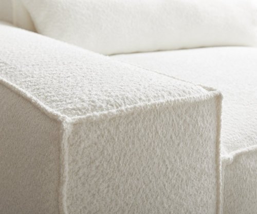 Veľká pohovka Sirpio 230x95 cm bouclé bielo-krémová s taburetom