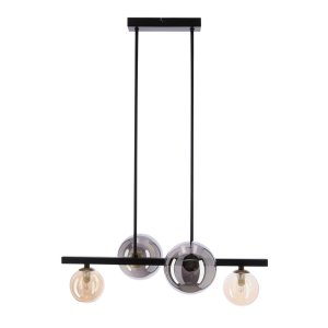 Závěsná lampa Kama 4x28W G9 černo-zlatá, grafitové a jantarové stínidlo, moderní styl, elegantní stropní svítidlo