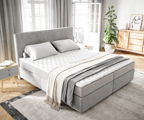 Boxspring postel Dream-Well 160x200 cm manšestr stříbrnošedá s matrací