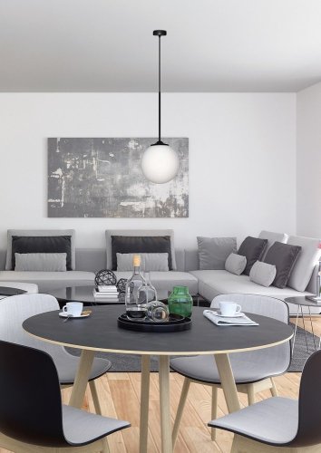 Závesná lampa čiernobiela guľa 20 cm Glasgow Ledea