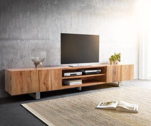 TV stolek Live Edge 300 cm přírodní akácie 4 dvířka 2 přihrádky