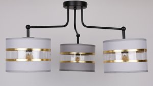 Stropná lampa čierna 3xE27 tienidlo biela + zlatá Andy