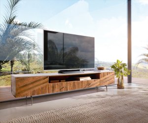 TV stolek Bahan 220 cm mango teak 2 dvířka 2 zásuvky 1