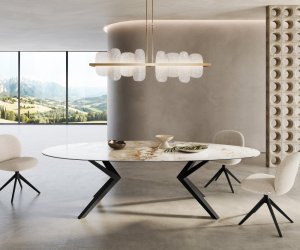 Jedálenský stôl Edge Oval 280x130 keramický Minas Melange bielo-béžový