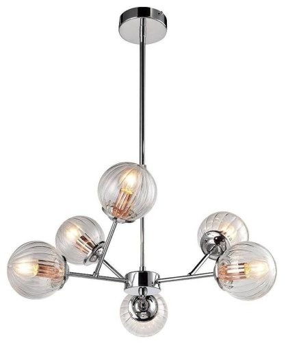 Závěsná lampa s chromovanými skleněnými stínidly 6x40W
