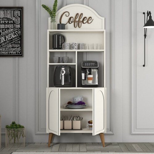 Coffee Bar Cabinet Lyon 80 - Cream, Walnut - POSLEDNÝ KUS