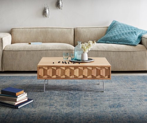 Konferenční stolek Fevo 80x60x40 cm přírodní akácie podnož ve tvaru "L