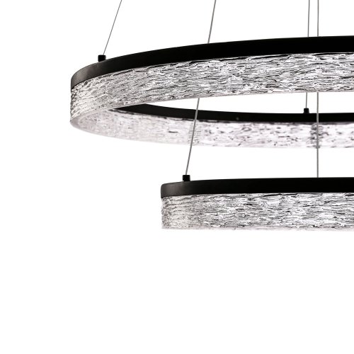 Očarujúca závesná lampa FROZI – čierne tienidlo s kryštálmi – moderný LED luster do luxusnej obývačky