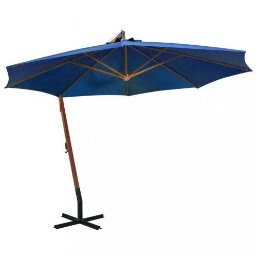Závěsný slunečník s dřevěnou tyčí Ø 350 cm Dekorhome - BAREVNÁ VARIANTA: Modrá
