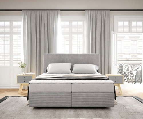 Boxspring postel Dream-Well 160x200 cm manšestr stříbrnošedá s matrací