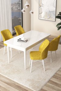 Dining Table & Chairs Set (5 Pieces) Arp - White, Mustard
