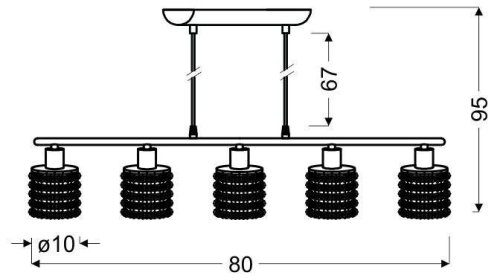Závesná lampa chrómová s čiernymi a bielymi kryštálmi 5x40W Royal
