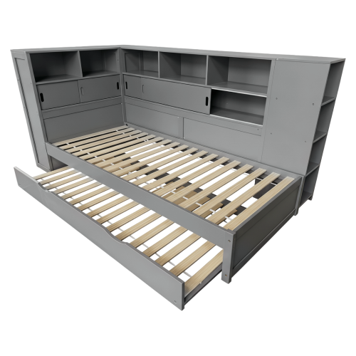 Posteľ s regálmi a prístelkou LENDON