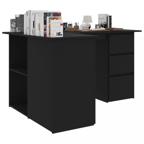 Rohový písací stôl so zásuvkami 145x100 cm Dekorhome - BAREVNÁ VARIANTA: Čierna lesk