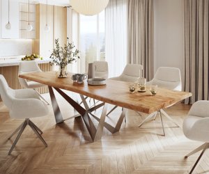 Jídelní stůl Edge 300x100 XL akácie přírodní Spider plochá ocel
