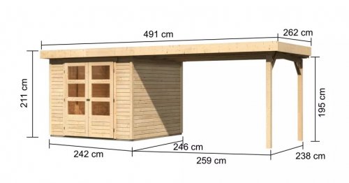 Dřevěný zahradní domek ASKOLA 3,5 s přístavkem 280 Dekorhome - BAREVNÁ VARIANTA: Přírodní dřevo