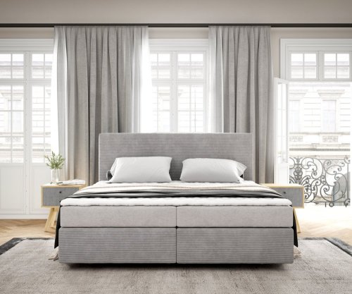 Boxspring postel Dream-Well 180x200 cm manšestr stříbrně šedá
