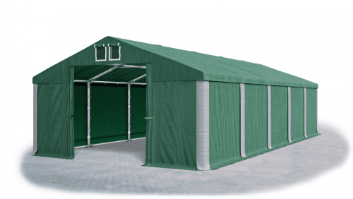 Skladový stan 5x10x2,5m střecha PVC 560g/m2 boky PVC 500g/m2 konstrukce ZIMA PLUS - Barva střešní plachty: Zelená, Barva boční plachty: Zelená, Barva svislých pruhů: Šedá