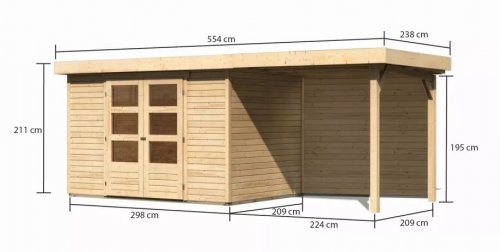 Dřevěný zahradní domek ASKOLA 4 s přístavkem 240 Dekorhome - BAREVNÁ VARIANTA: Přírodní dřevo