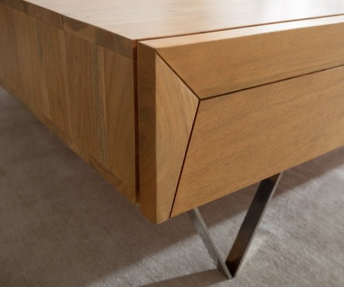 Konferenční stolek Kayu 115x115x40 cm přírodní akácie 4 zásuvky podnož