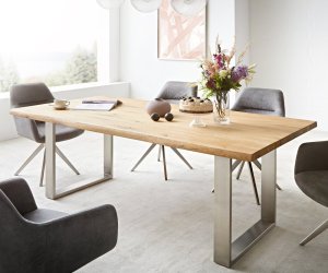 Jedálenský stôl Edge 200x100 cm prírodný dub nerezový úzky živý