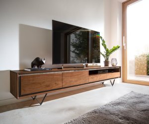 TV stolek Stonegrace 240 cm akácie hnědá kamenina 2 dvířka 2