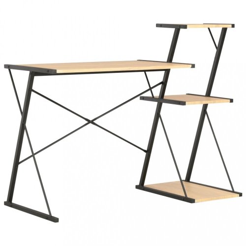 Písací stôl s policami drevotrieska / oceľ Dekorhome - BAREVNÁ VARIANTA: Čierna / dub
