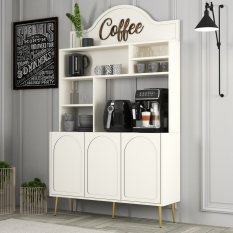 Coffee Bar Cabinet Lyon 120 - Cream, Gold